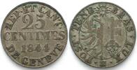 Schweiz - Genf Swiss GENEVA 25 Centimes 1844 billon SCARCE YEAR! VF+ -