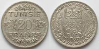 Tunesien TUNISIA. French Protectorate, 20 Francs AH 1353 (1934) Ahmad Pasha Bey silver AU -