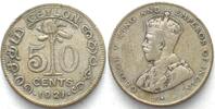 Ceylon CEYLON 50 Cents 1921 GEORGE V silver VF -