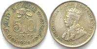 Ceylon CEYLON 50 Cents 1924 GEORGE V silver VF-XF -
