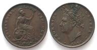 England GREAT BRITAIN Farthing 1828 GEORGE IV copper XF! -