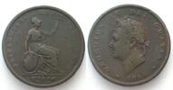 England GREAT BRITAIN Penny 1826 GEORGE IV copper aVF -