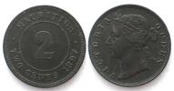 Mauritius MAURITIUS 2 Cents 1897 VICTORIA bronze XF! -