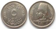 Ägypten EGYPT. 5 Milliemes 1941, King Farouk, Cu-Ni, UNC-! -
