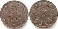 Haus Habsburg AUSTRIA. 4 Kreuzer 1861 A, FRANZ JOSEPH I copper UNC! -