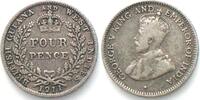 Britisch Guyana BRITISH GUIANA & WEST INDIES. 4 Pence 1911, GEORGE V silver VF+ RARE! -