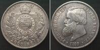 Brasilien BRAZIL. 2000 Reis 1889, PEDRO II, silver AU! -