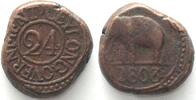 Ceylon BRITISH CEYLON. 1/24 Rixdollar 1803, Elephant, copper XF! -