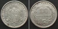 Uruguay URUGUAY. 20 Centesimos 1877 A, silver XF -