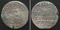 Riga RIGA. 3 Groschen (Trojak) 1594 GE, SIGISMUND III of POLAND silver VF+ -