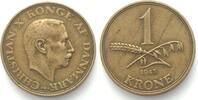 Dänemark DENMARK. 1 Krone 1943, CHRISTIAN X, Al-Br, KEY DATE! VF+ -