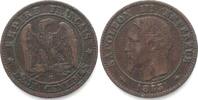 Frankreich FRANCE. 2 Centimes 1853 BB Strasbourg mint, NAPOLEON III bronze KEY DATE! XF -