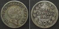 Baden German States BADEN. 3 Kreuzer 1830 LUDWIG silver VF+ -
