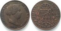 Spanien SPAIN. 25 Centimos 1861, Segovia mint, ISABEL II copper XF! -