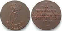 Schleswig-Holstein German States SCHLESWIG-HOLSTEIN Sechsling 1787, CHRISTIAN VII, copper XF! -