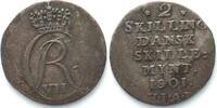 Dänemark DENMARK 2 Skilling 1801 HIAB, CHRISTIAN VII, silver VF+ -