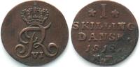 Dänemark DENMARK. 1 Skilling 1812 MF, FREDERIK VI billon VF+ -