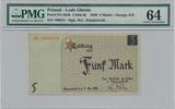 Poland 5 Mark 1940 - orange serial number - PMG 64 - cardboard paper -