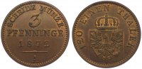 Brandenburg-Preußen Cu 3 Pfennig Wilhelm I. 1861-1888. -
