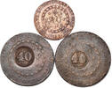 BRAZIL 20 $ 40 Reis (3pcs) Pedro I. Copper 20 Reis + 40 Reis Coins (on countermarked 80 Reis host coins). -