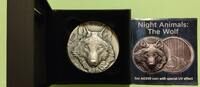 New Zealand / Niue 5 Dollars Wolf - night animal. 3 oz 999 silver coin. -