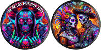 Mexiko Dia De Los Muertos Cyberpunk Silver Coin 1oz 2023 Black Ruthenium Color -