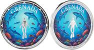 Karibik Inseln 2 Dollar Silver coin 1oz Eastern Caribbean EC8 Grenada Shark Diver color 2024 Silver -
