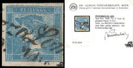 Österreich 1851 o - 0,6 Kreuzer - Blauer Merkur, geripptes Papier - mit Attest: Dr. Ferchenbauer -