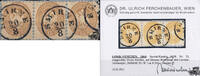 3 x 15 Soldi 1864 o, waagrechter Dreierstreifen - Lombardei Venetien, SMIRNE 20/8 -