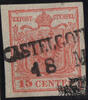 Österreich 1850 o - 15 Centesimi Handpapier - Nr.3 H III - tiefkarmin -