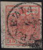 Österreich 1850 o - 15 Centesimi Handpapier - Nr.3 H IIh, Pl. 2 - dunkelzinnoberrot -