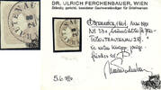 Österreich 1860 o - 1.05 Kreuzer - Zeitungsmarke Kaiserkopf nach rechts - bräunlichlila - mit Attest: Dr. Ferchenbauer -