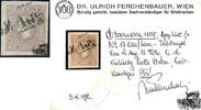 Österreich 1859 o - 1.05 Kreuzer - Zeitungsmarke Kaiserkopf nach links - bräunlichlila - mit Attest: Dr. Ferchenbauer -