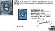 Österreich 1858 o - 1.05 Kreuzer - Zeitungsmarke Kaiserkopf nach links - tiefdunkelblau- mit Attest: Dr. Ferchenbauer -