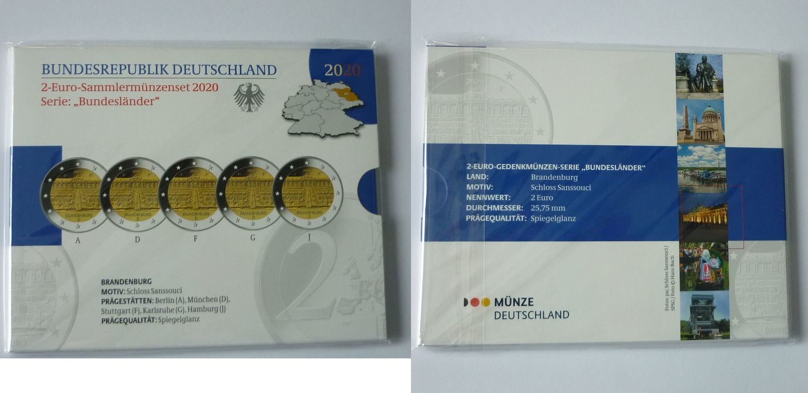 Deutschland Brd Germany 5 X 2 Euro Gedenkmunzen Set A D F G J Brandenburg Proof Im Blister Mit Schuber Originalverpackung Ma Shops