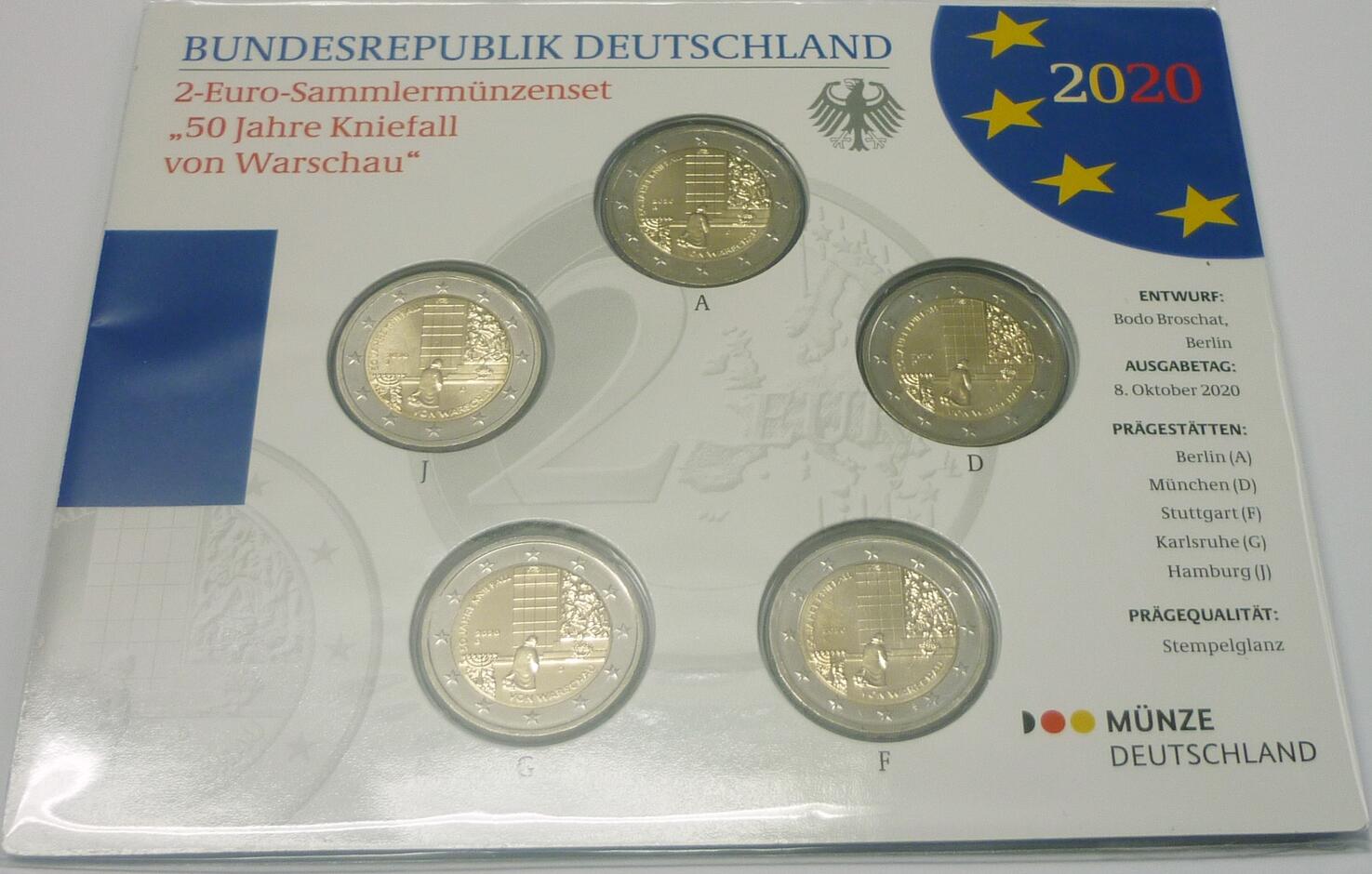 Deutschland Brd Germany 5 X 2 Euro A D F G J Gedenkmunzen Set 50 Jahre Kniefall Von Warschau Bu In Originalverpackung Ma Shops