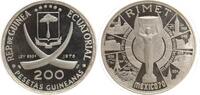 Äquatorialguinea 200 Pesetas Guineanas - Fußball Weltmeisterschaft in Mexiko. Feingehaltspunze und Seriennummer. -