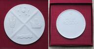 Deutschland - DDR Porzellan-Medaille Seltene Meissen-Porzellan-Medaille (1987), DDR-Bezirk Rostock im Original-Etui -
