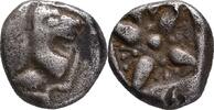 GREEK Miletos (Ionia) Obol Forepart of lion left, head right / Stellate floral design within square incuse -