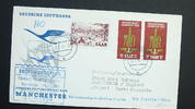 Saarland 10 Pf Lufthansa aufnahme des Flugverkehrs nach Manchester Michel Nr. 368 und 324 -