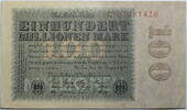 Weimar 100.000.000 Mark Ros. Nr. 106 a WZ: Eichenlaub, Reichsdruckerei -