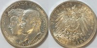 Kaiserreich Sachsen Weimar Eisenach 3 Mark mit Gemalin Feodora von Sachsen Meiningen zur 2. Hochzeit mit Stempel WILHEIM -
