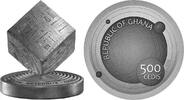 Ghana 500 Cedis Space Cube Cube Coin 1 Kilo Antique finish Coin 500 Cedis Republic of Ghana 2023 -