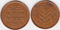 Palestine Palestine British Mandate 1943 one mil (P143) -