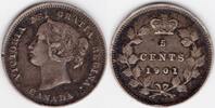 Canada 1901 Canadian silver Queen Victoria five cents (UK7) -
