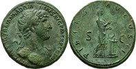 Italien/Rom Sesterz 117-138 nChr. Hadrian 119/122 mit dieser Büstenform wohl unpubliziert / RAR 2 VZ- / dunkelgrüne Patina / RR