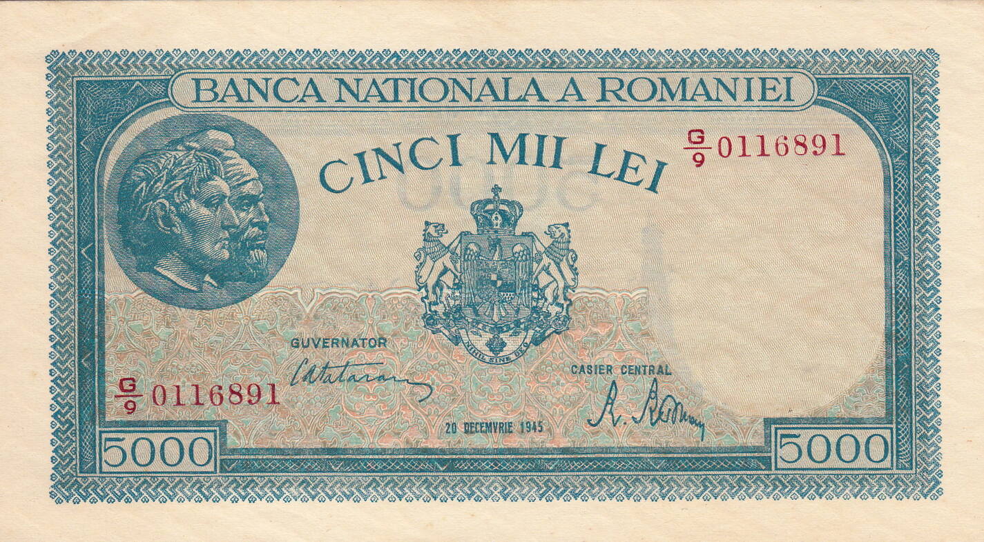 Старинные банкноты Румынии. 5000 Лей. Боны Тайваня 1949*года. 5000 Лей 2024 год.