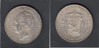 Netherlands 2 1/2 Gulden WILHELMINA GROF HAAR KM.165. -