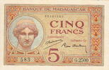 Madagascar 5 Francs 1937 P.35 unz- 75,00 EUR  plus 5,50 EUR verzending