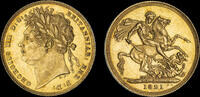 GREAT BRITAIN GEORGE IV, 1821 GOLD SOVEREIGN, FIRST DATE FOR THE REIGN, MS 63 -